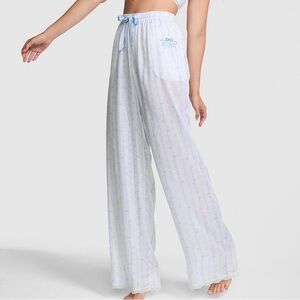 PINK X LoveShackFancy Logo Mania Blue Silky Pajama Pants